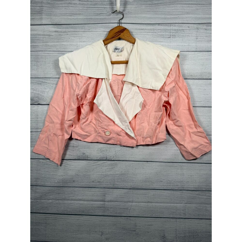 Vintage JMR Design Women's 10 Pink White Rayon Blend Jacket Pants Set 1280